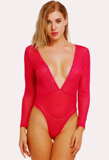 Sheer and Opaque Bodysuit for Women