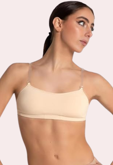 Sexy Tube Bandeau Bra with Transparent Straps in Nude